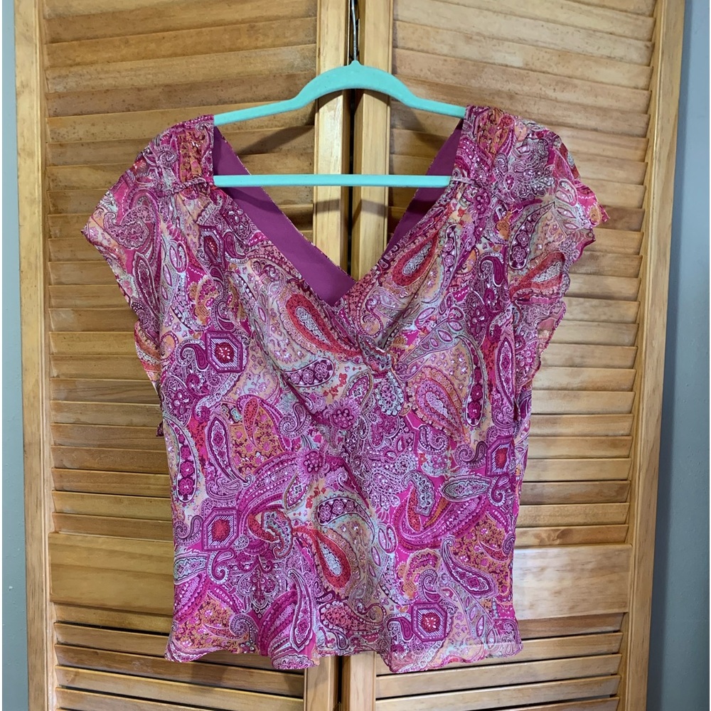 Adrianna Papell sz 14 silk vneck blouse